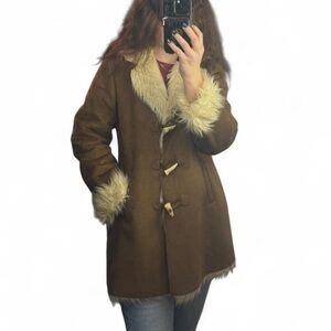Brown Faux Fur Trimmed Coat